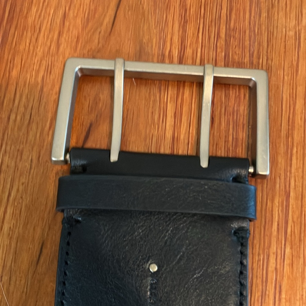 All Saints Black Quilted Wide Leather Belt with Gold Buckle - Picture 6 of 7